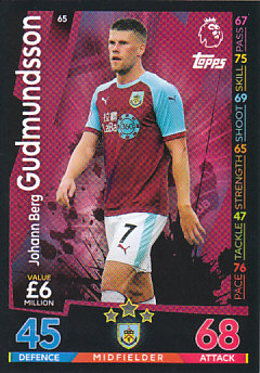 Johann Berg Gudmundsson Burnley 2018/19 Topps Match Attax #65